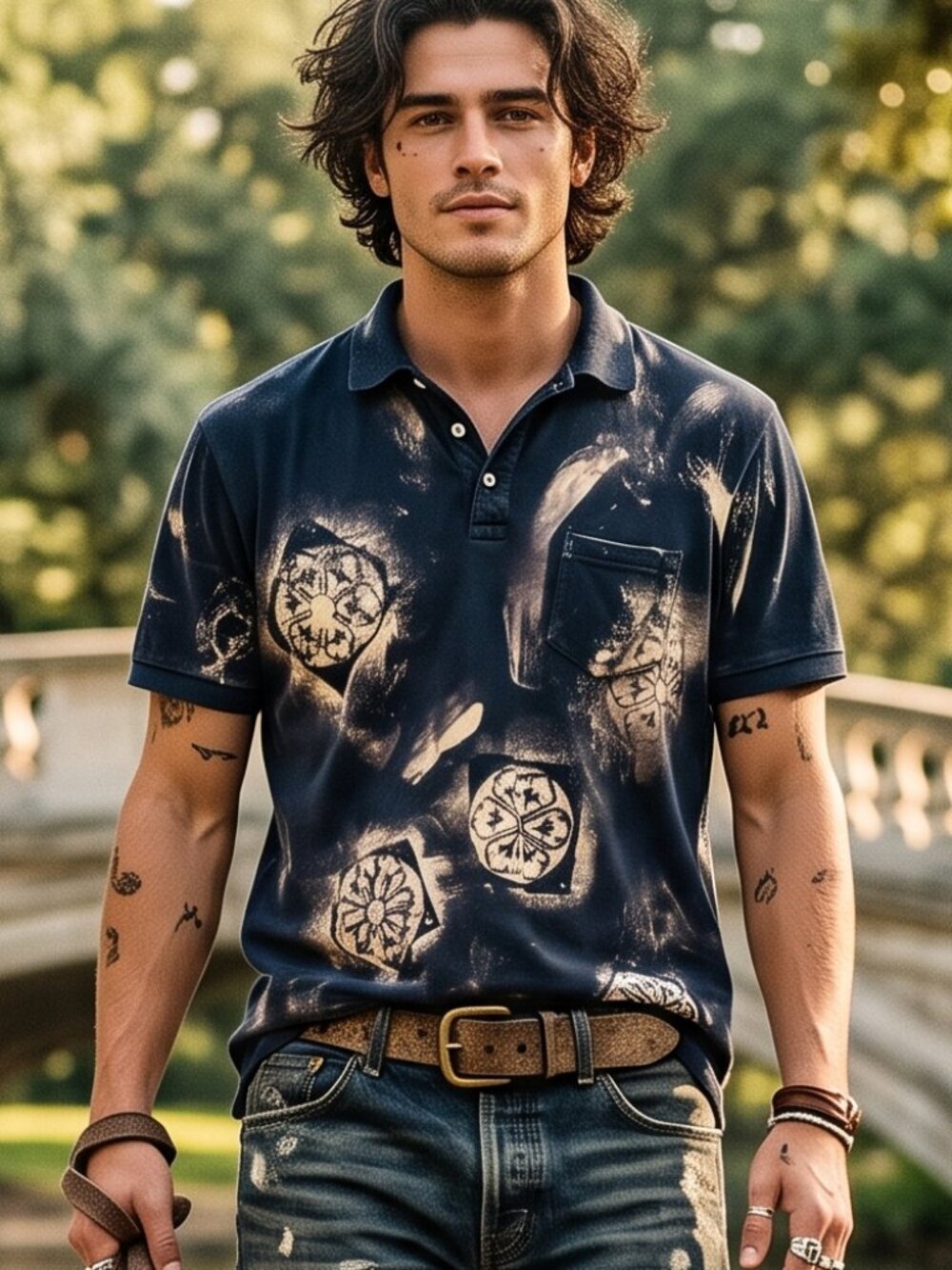 Tahari Polo Size XL Cotton Compass Nordic Handmade Viking Golf One of a Kind - Picture 1 of 5